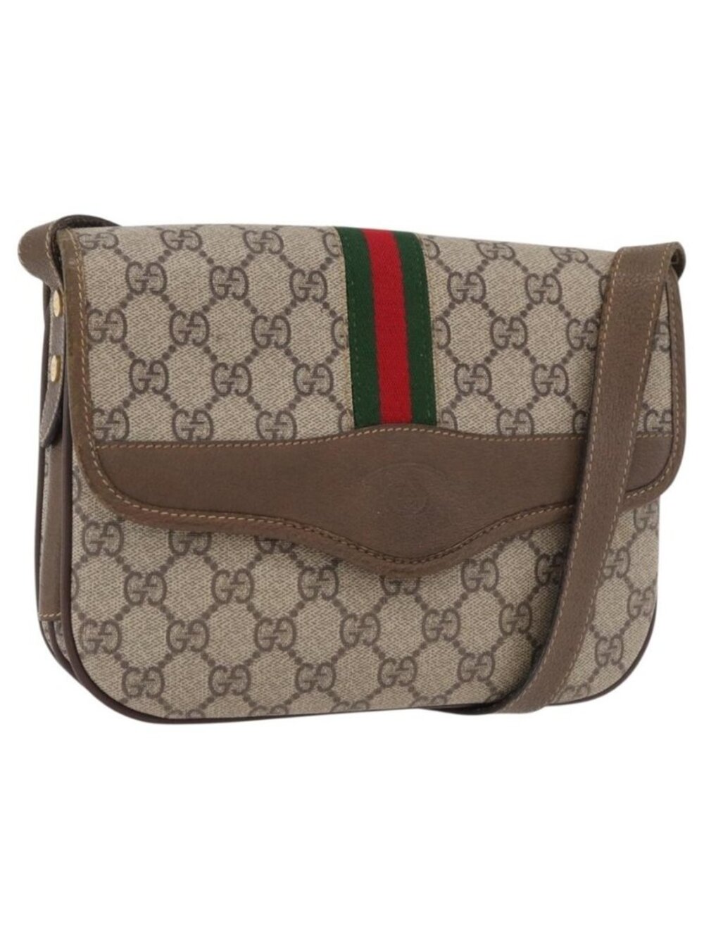 Authentic GUCCI GG Supreme Web Sherry Line Bag PVC Beige Gold 001 113 6862